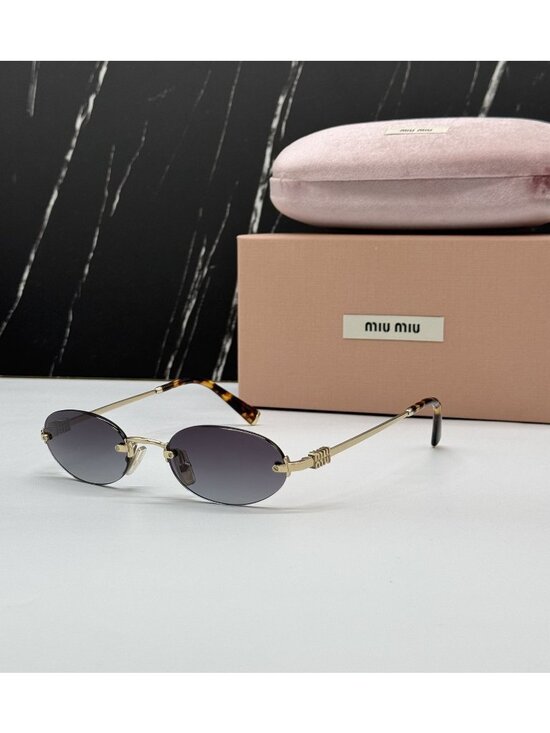 New Miu Miu MUA54S ZVN5D1 Gold Gray Women Round Sunglasses Miu Miu MU A54S main image 4